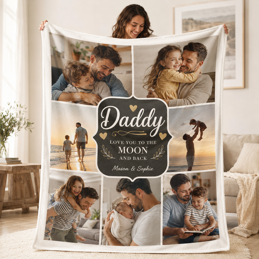 Custom Photo Love You Dad Blanket, Personalized Dad Gifts | Gift For Dad TOM99