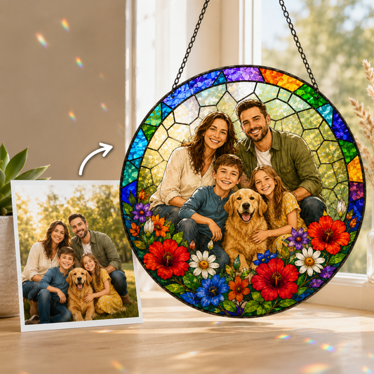 Custom Family Dad Photo Stained Glass Suncatcher – Personalized Dad Gifts | Gift For Dad TOM99