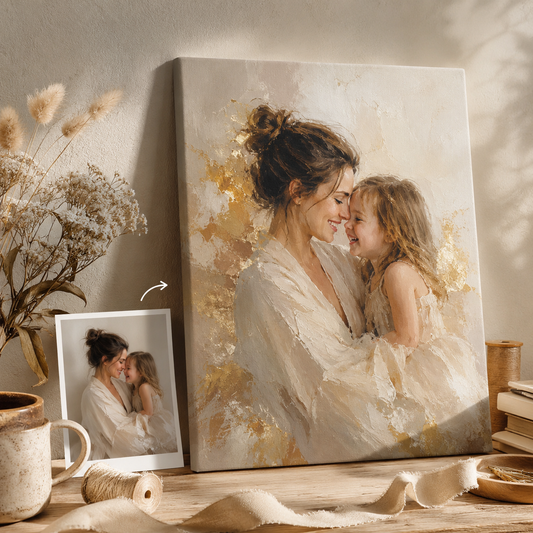 Custom Photo Watercolor Mom & Daughter Canvas Wall Art - Custom Gift For Mom TOM99