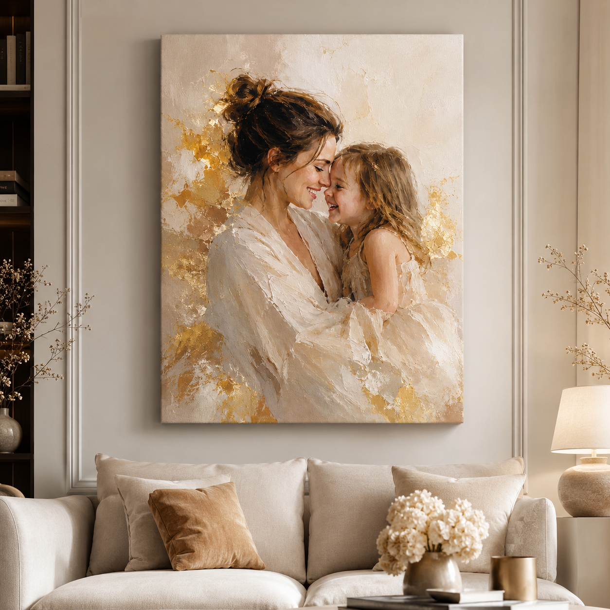 Custom Photo Watercolor Mom & Daughter Canvas Wall Art - Custom Gift For Mom TOM99