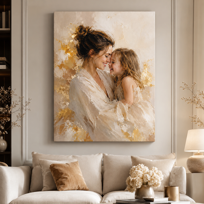 Custom Photo Watercolor Mom & Daughter Canvas Wall Art - Custom Gift For Mom TOM99