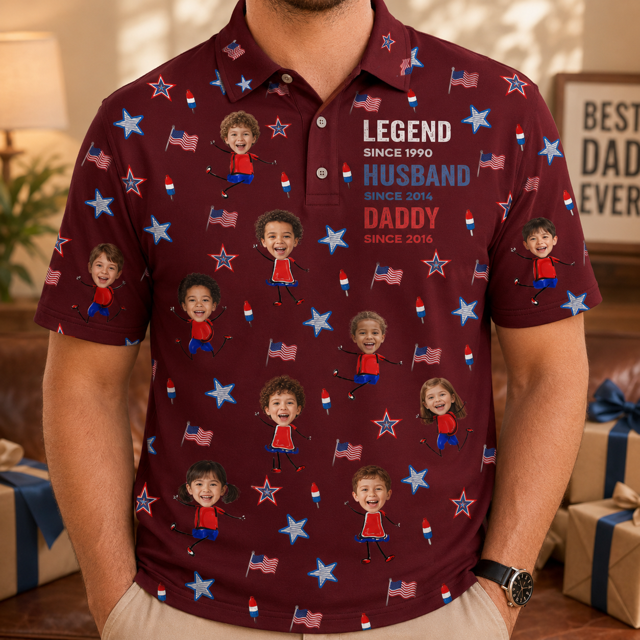 Custom Photo Dad Polo Shirt, Personalized Polo Shirt For Husband Dad Grandfather