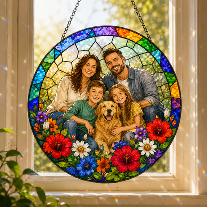 Custom Family Dad Photo Stained Glass Suncatcher – Personalized Dad Gifts | Gift For Dad TOM99