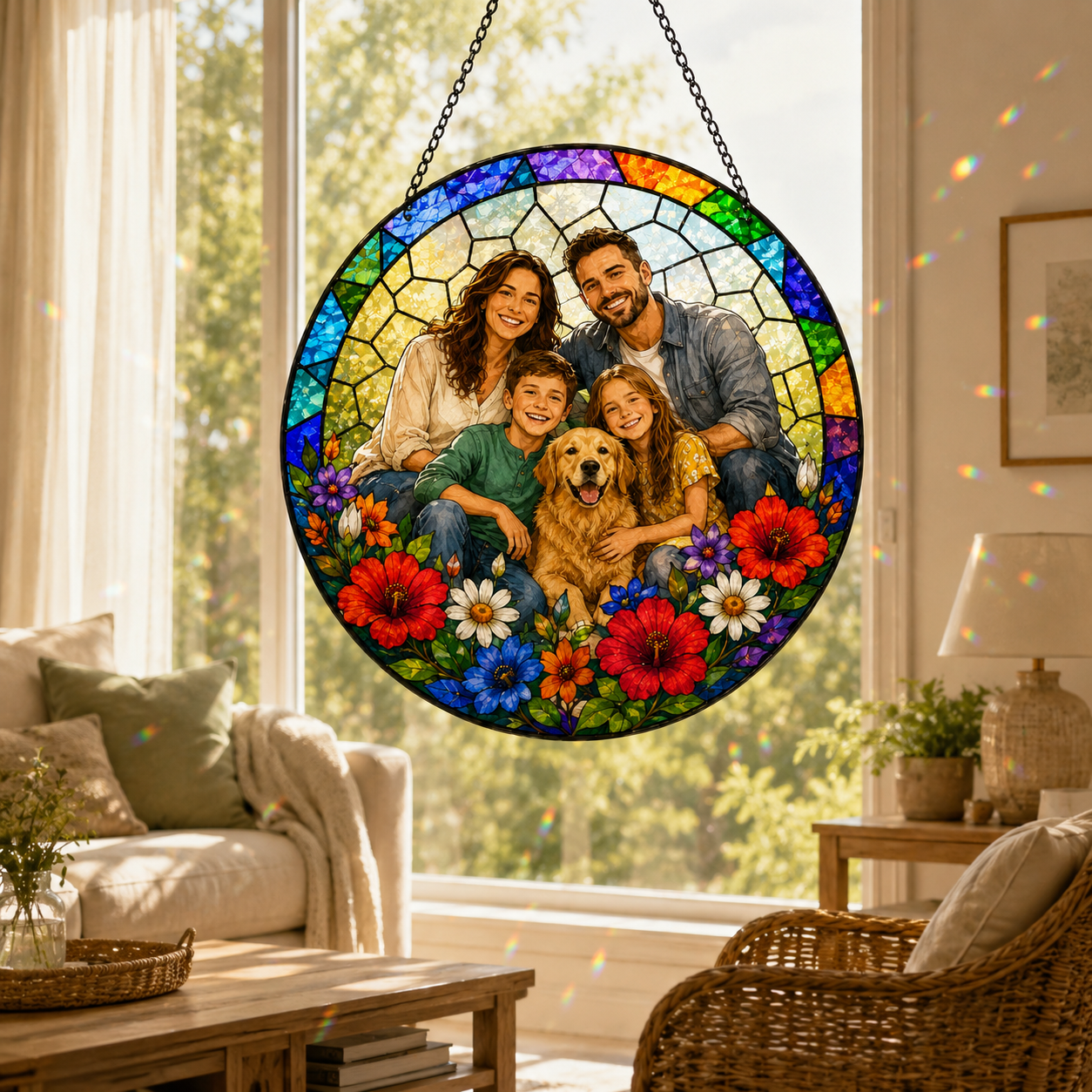 Custom Family Dad Photo Stained Glass Suncatcher – Personalized Dad Gifts | Gift For Dad TOM99