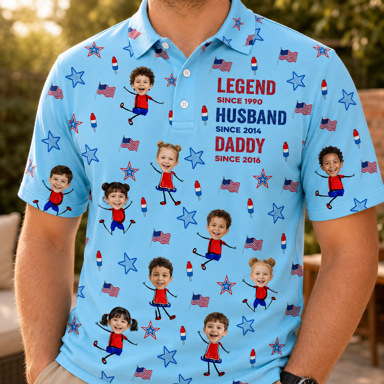 Custom Photo Dad Polo Shirt, Personalized Polo Shirt For Husband Dad Grandfather