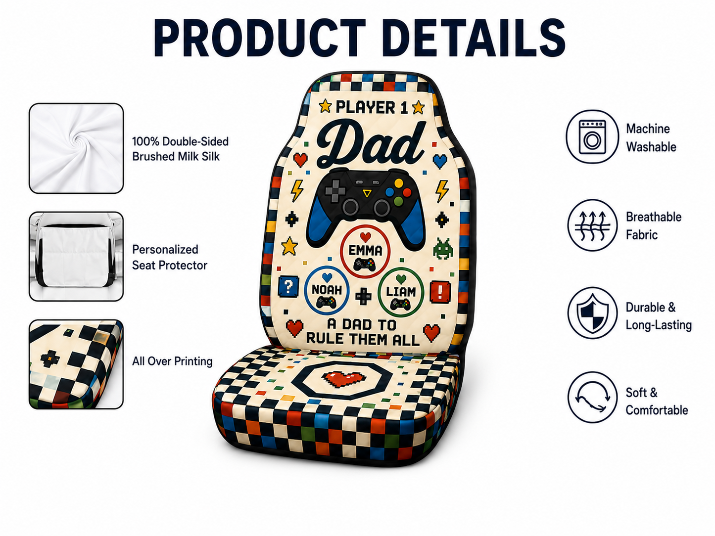 Personalized Game Dad Car Portrait Car Seat Cover, Custom Dad Seat Protector, Gift For Dad TOM99