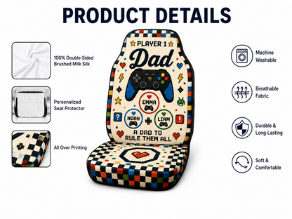 Personalized Game Dad Car Portrait Car Seat Cover, Custom Dad Seat Protector, Gift For Dad TOM99