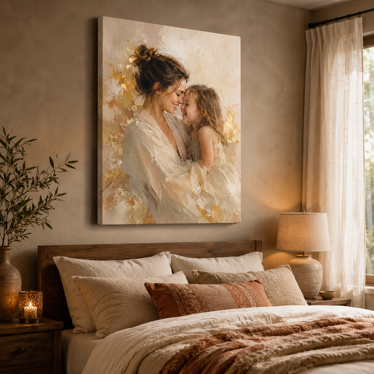 Custom Photo Watercolor Mom & Daughter Canvas Wall Art - Custom Gift For Mom TOM99