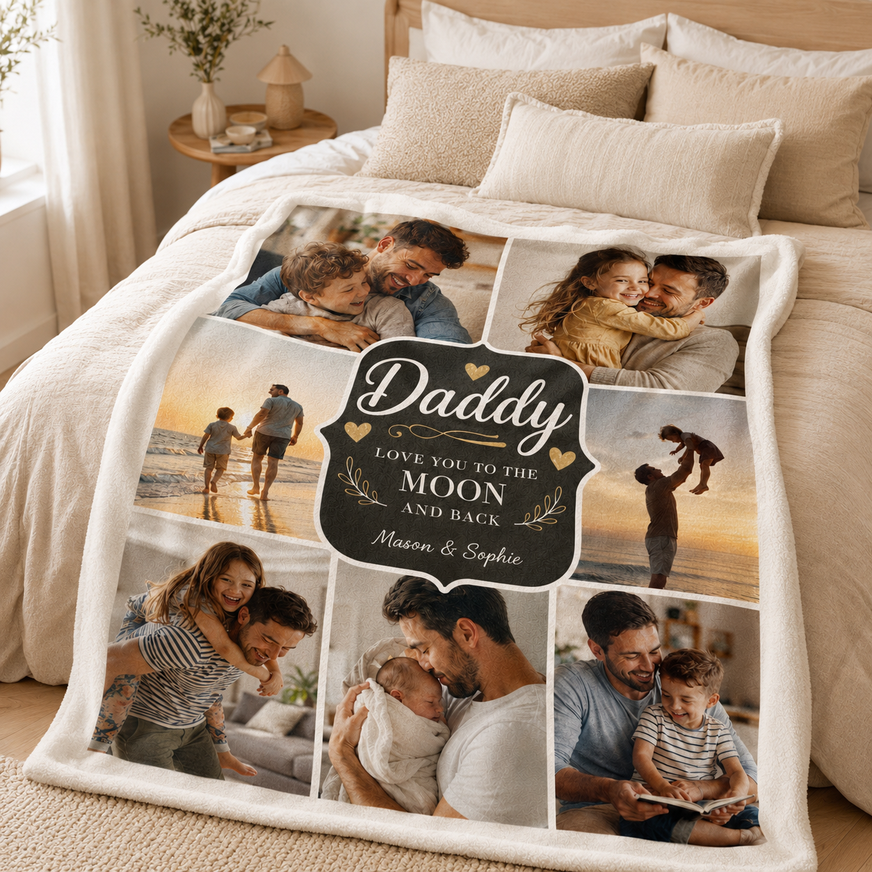 Custom Photo Love You Dad Blanket, Personalized Dad Gifts | Gift For Dad TOM99