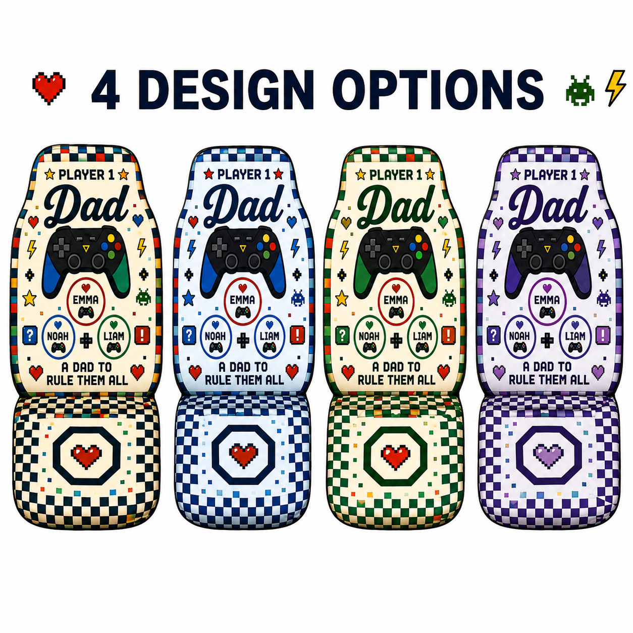 Personalized Game Dad Car Portrait Car Seat Cover, Custom Dad Seat Protector, Gift For Dad TOM99