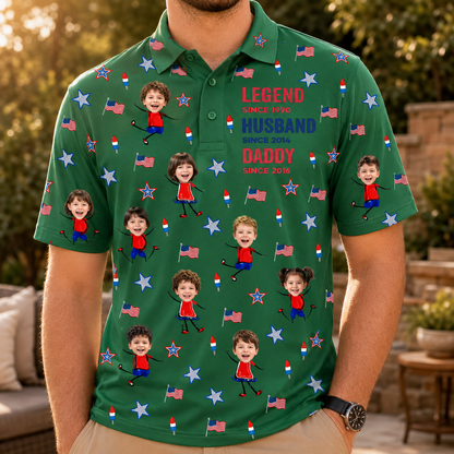 Custom Photo Dad Polo Shirt, Personalized Polo Shirt For Husband Dad Grandfather