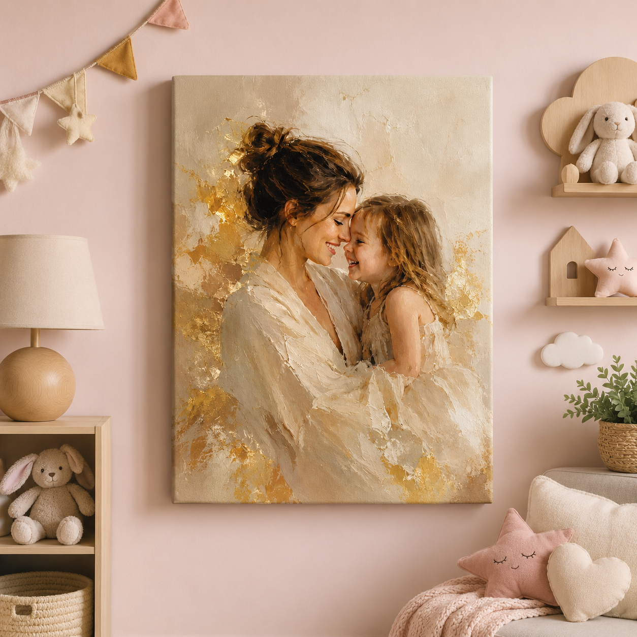 Custom Photo Watercolor Mom & Daughter Canvas Wall Art - Custom Gift For Mom TOM99