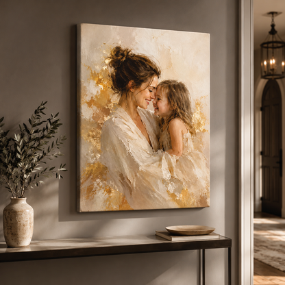 Custom Photo Watercolor Mom & Daughter Canvas Wall Art - Custom Gift For Mom TOM99