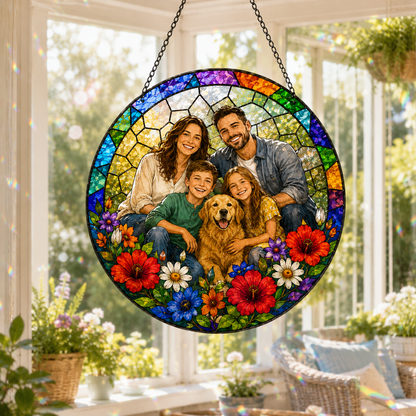 Custom Family Dad Photo Stained Glass Suncatcher – Personalized Dad Gifts | Gift For Dad TOM99