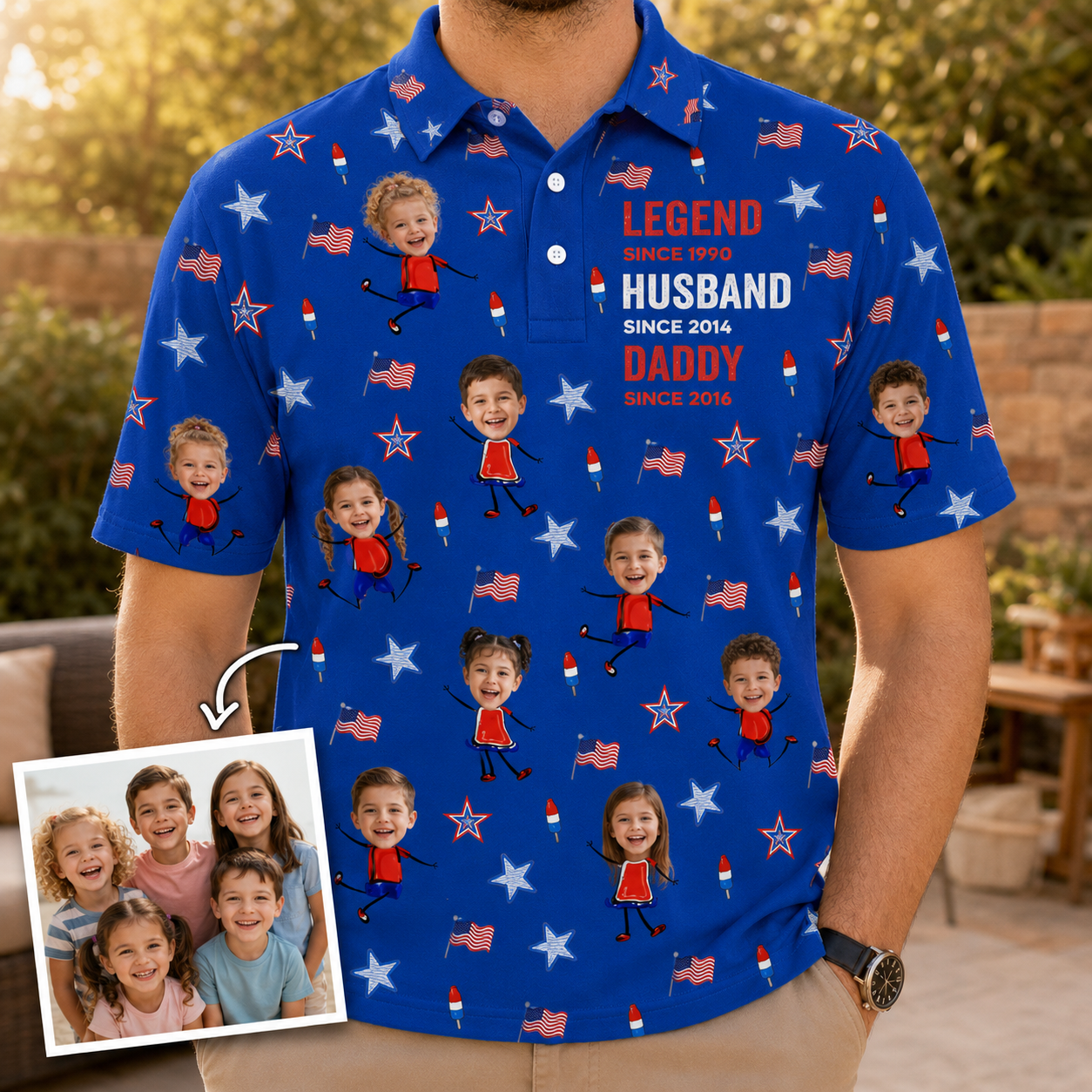 Custom Photo Dad Polo Shirt, Personalized Polo Shirt For Husband Dad Grandfather