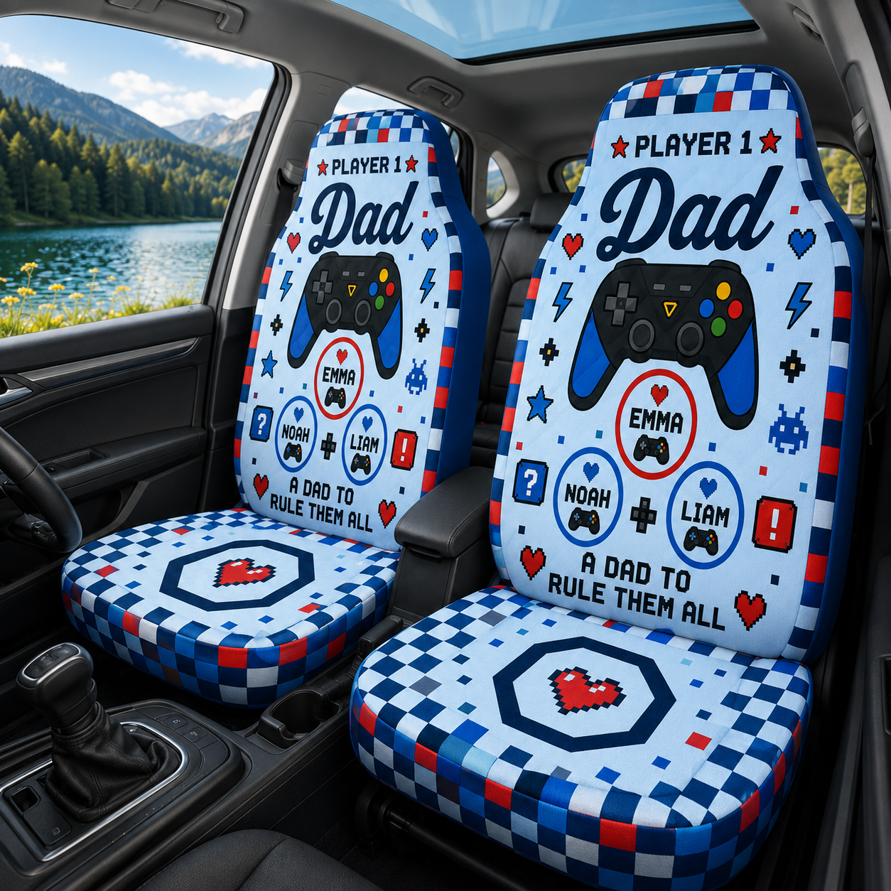 Personalized Game Dad Car Portrait Car Seat Cover, Custom Dad Seat Protector, Gift For Dad TOM99