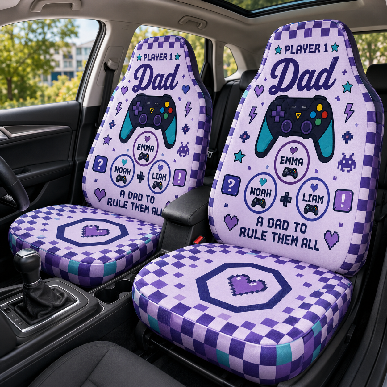 Personalized Game Dad Car Portrait Car Seat Cover, Custom Dad Seat Protector, Gift For Dad TOM99