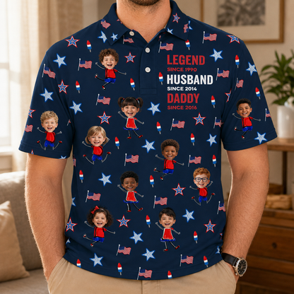 Custom Photo Dad Polo Shirt, Personalized Polo Shirt For Husband Dad Grandfather