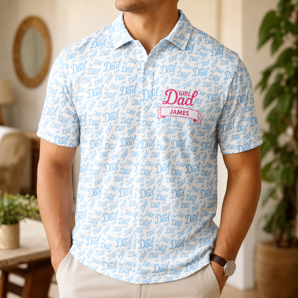 Custom Photo Girl Dad Polo Shirt, Personalized Polo Shirt For Husband Dad Grandfather TOM99