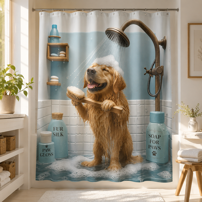 Custom Photo Dog Take Shower Shower Curtain | Gift For Dog Lovers