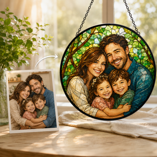 Custom Dad With Family Photo Stained Glass Suncatcher – Personalized Dad Gifts | Gift For Dad TOM99
