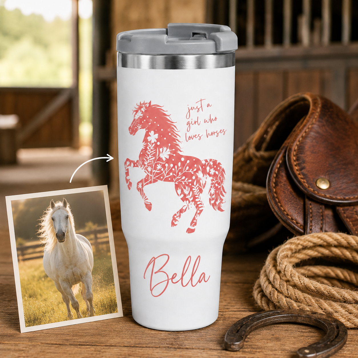Custom Photo Little Girl Horse 30oz Tumbler | Gift For Horse Lovers | Pet Lover Gifts TOM99