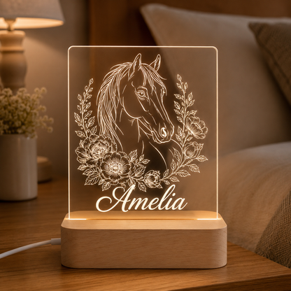 Custom Photo  Wooden Led Light | Personalized Horse Photo Wooden Led Light | Gift For Horse Lovers TOM99