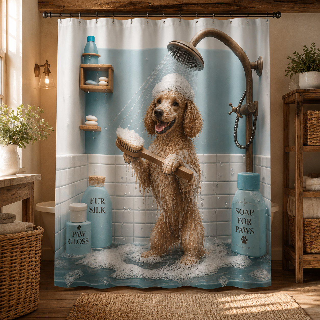 Custom Photo Dog Take Shower Shower Curtain | Gift For Dog Lovers
