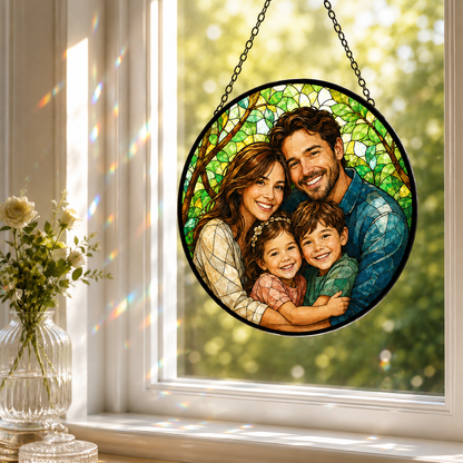 Custom Dad With Family Photo Stained Glass Suncatcher – Personalized Dad Gifts | Gift For Dad TOM99