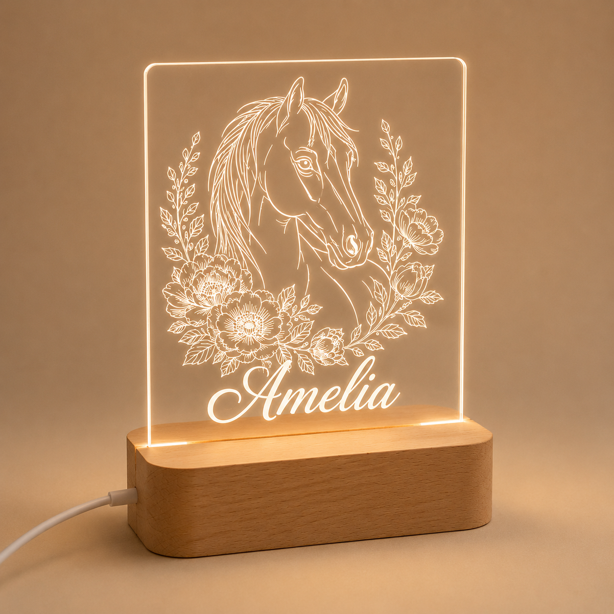 Custom Photo  Wooden Led Light | Personalized Horse Photo Wooden Led Light | Gift For Horse Lovers TOM99