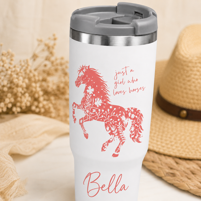 Custom Photo Little Girl Horse 30oz Tumbler | Gift For Horse Lovers | Pet Lover Gifts TOM99