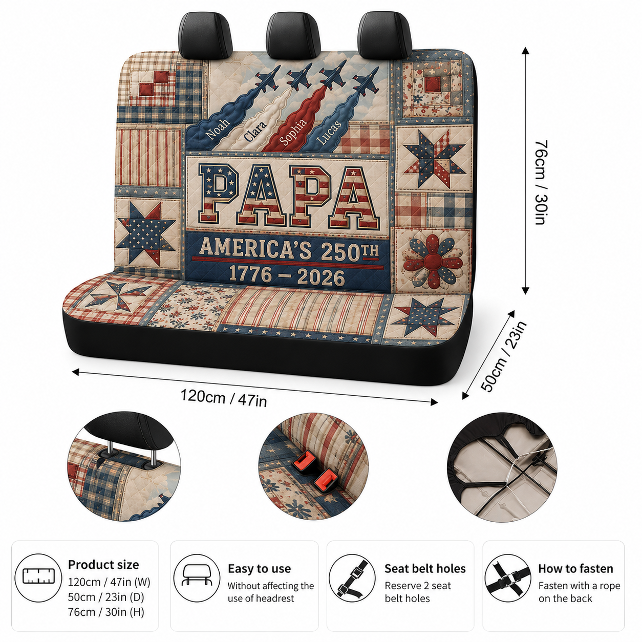 Personalized Papa America Car Rear Seat Cover, Custom Back Seat Protector For Dad, Gift For Dad TOM99