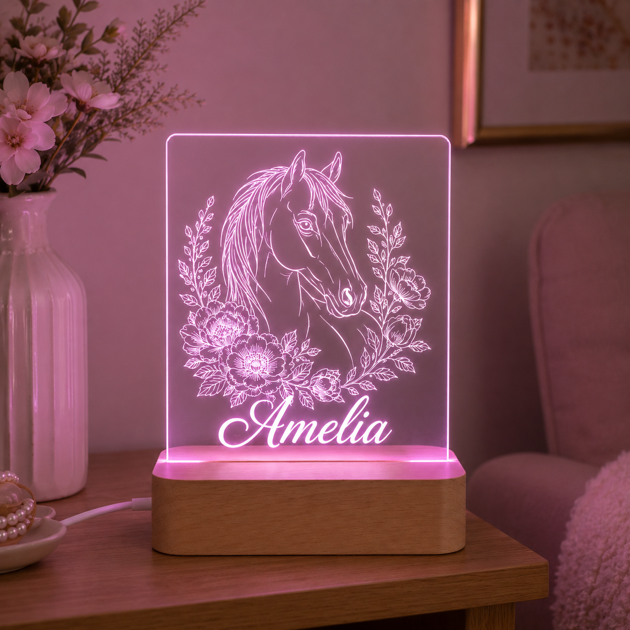Custom Photo  Wooden Led Light | Personalized Horse Photo Wooden Led Light | Gift For Horse Lovers TOM99