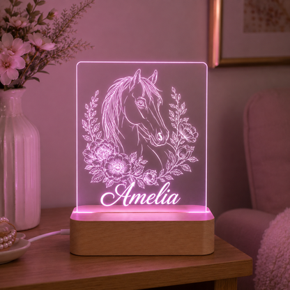 Custom Photo  Wooden Led Light | Personalized Horse Photo Wooden Led Light | Gift For Horse Lovers TOM99