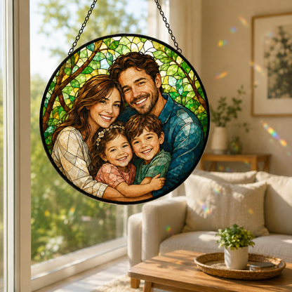 Custom Dad With Family Photo Stained Glass Suncatcher – Personalized Dad Gifts | Gift For Dad TOM99