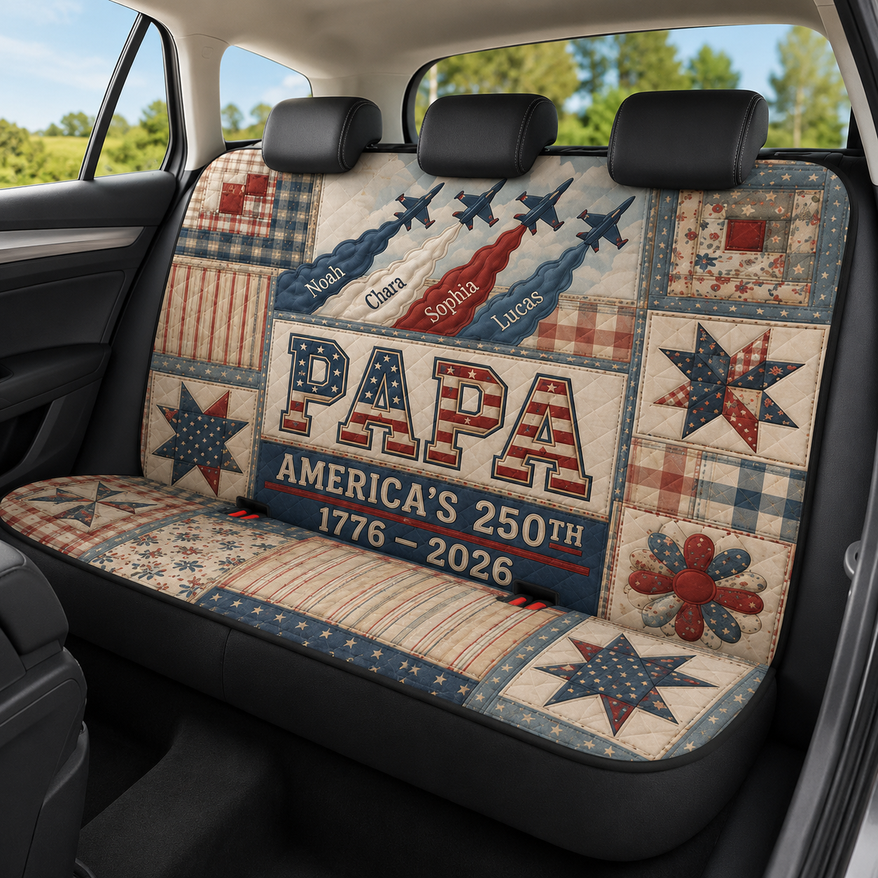 Personalized Papa America Car Rear Seat Cover, Custom Back Seat Protector For Dad, Gift For Dad TOM99