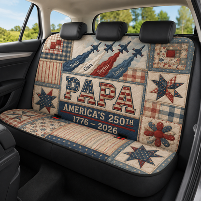 Personalized Papa America Car Rear Seat Cover, Custom Back Seat Protector For Dad, Gift For Dad TOM99