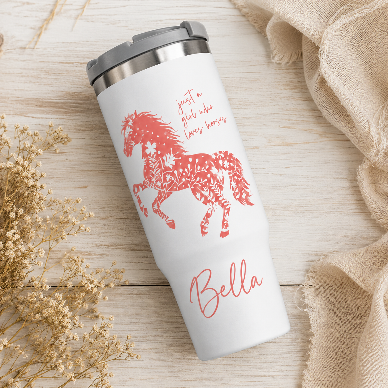 Custom Photo Little Girl Horse 30oz Tumbler | Gift For Horse Lovers | Pet Lover Gifts TOM99