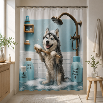Custom Photo Dog Take Shower Shower Curtain | Gift For Dog Lovers