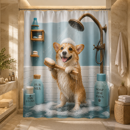 Custom Photo Dog Take Shower Shower Curtain | Gift For Dog Lovers