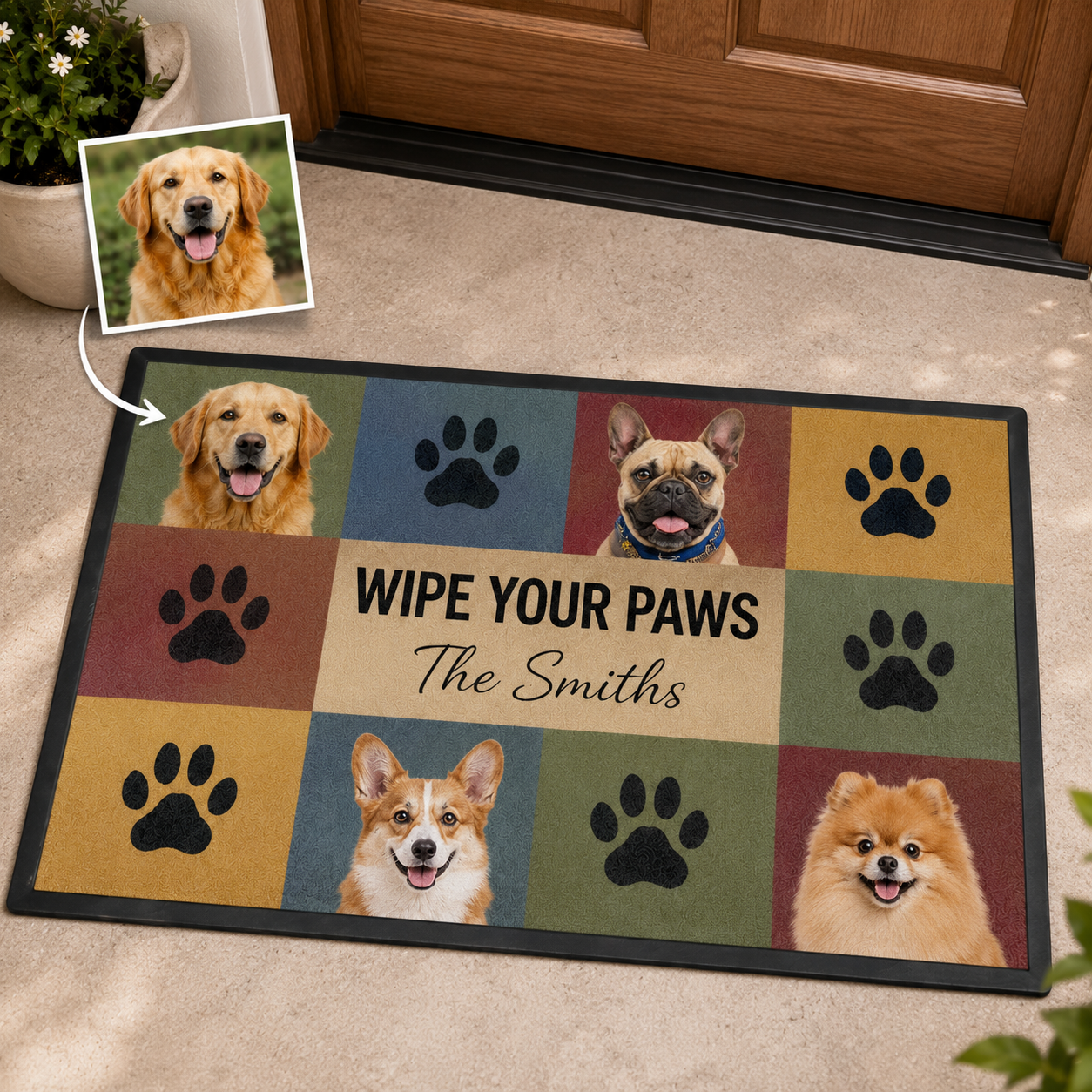 Custom Photo Wipe Your Paws Dog Doormat | Photo Pet Doormat | Gift For Dog Lovers