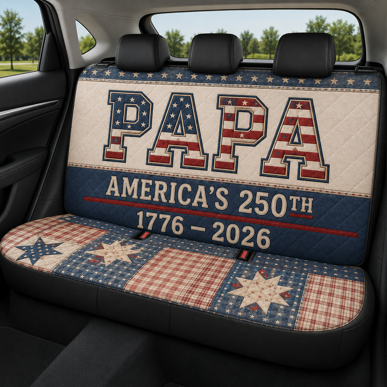 Personalized Papa America Car Rear Seat Cover, Custom Back Seat Protector For Dad, Gift For Dad TOM99