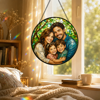Custom Dad With Family Photo Stained Glass Suncatcher – Personalized Dad Gifts | Gift For Dad TOM99