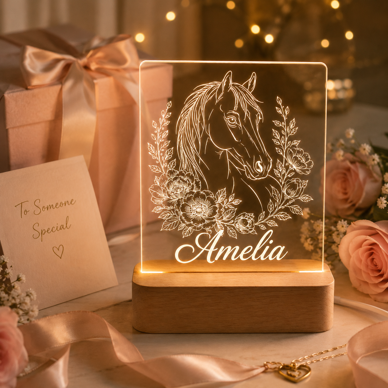 Custom Photo  Wooden Led Light | Personalized Horse Photo Wooden Led Light | Gift For Horse Lovers TOM99