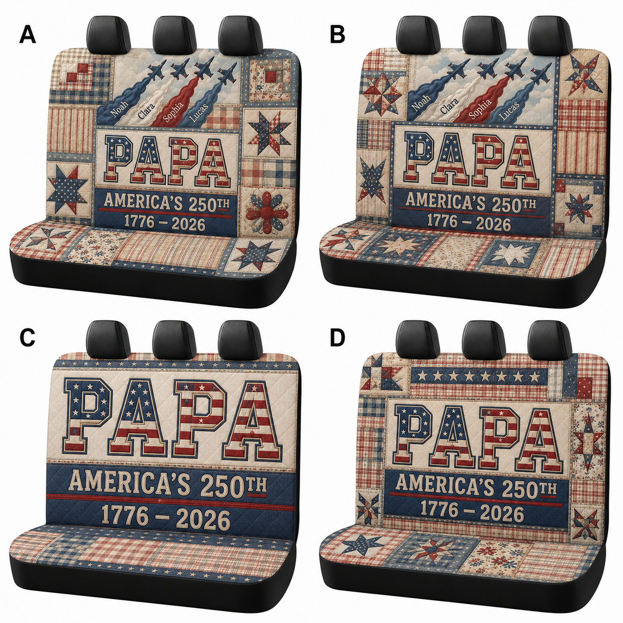 Personalized Papa America Car Rear Seat Cover, Custom Back Seat Protector For Dad, Gift For Dad TOM99