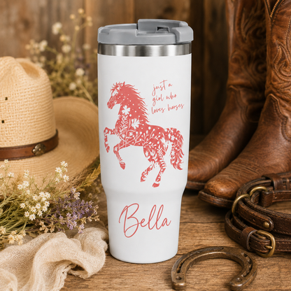 Custom Photo Little Girl Horse 30oz Tumbler | Gift For Horse Lovers | Pet Lover Gifts TOM99