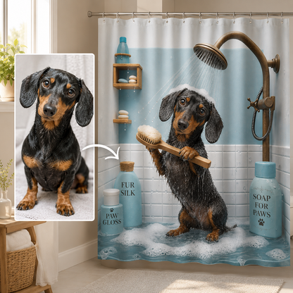 Custom Photo Dog Take Shower Shower Curtain | Gift For Dog Lovers