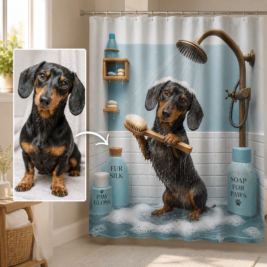 Custom Photo Dog Take Shower Shower Curtain | Gift For Dog Lovers