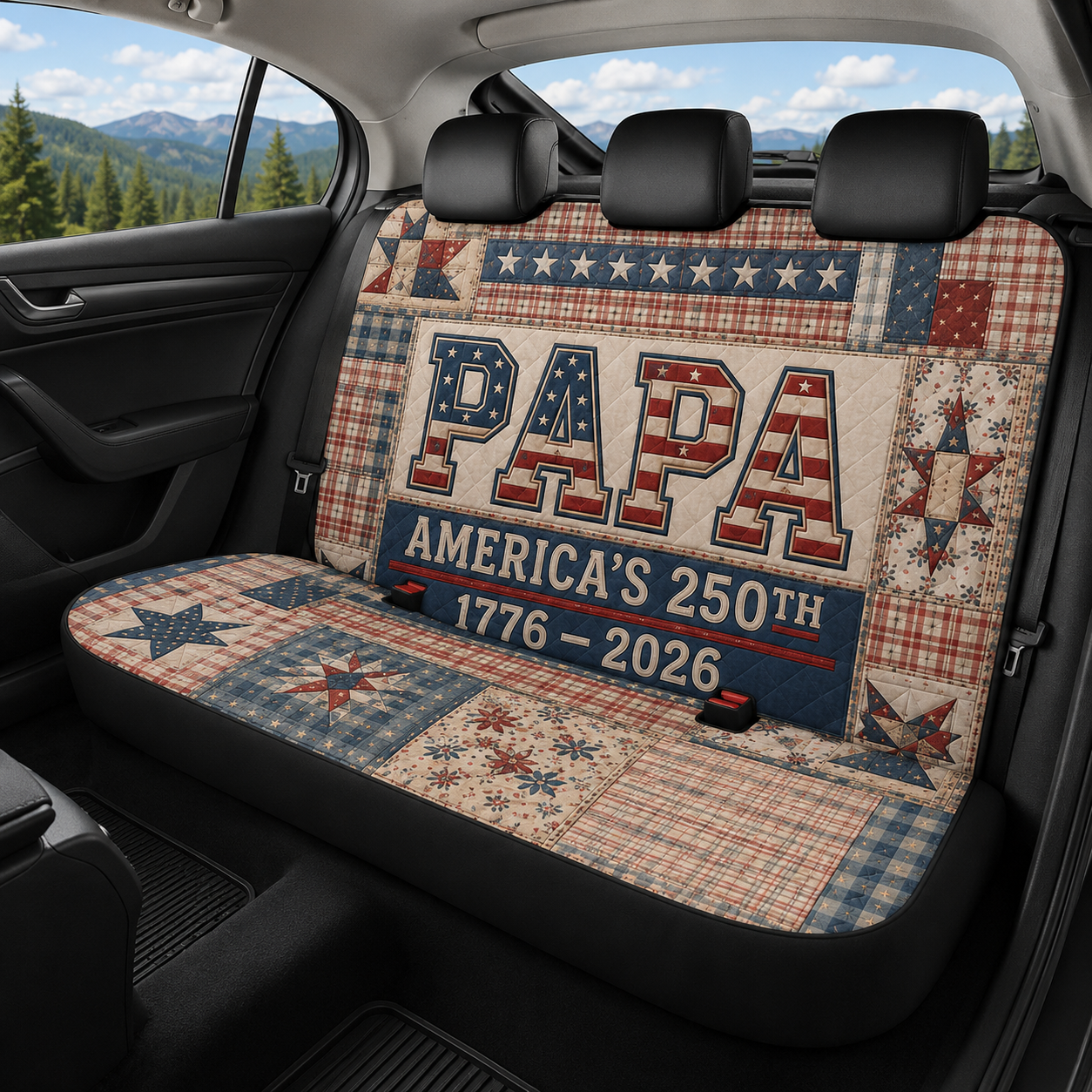 Personalized Papa America Car Rear Seat Cover, Custom Back Seat Protector For Dad, Gift For Dad TOM99