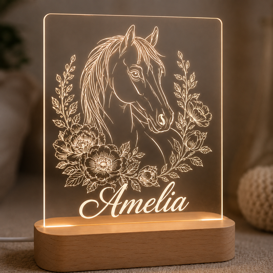 Custom Photo  Wooden Led Light | Personalized Horse Photo Wooden Led Light | Gift For Horse Lovers TOM99